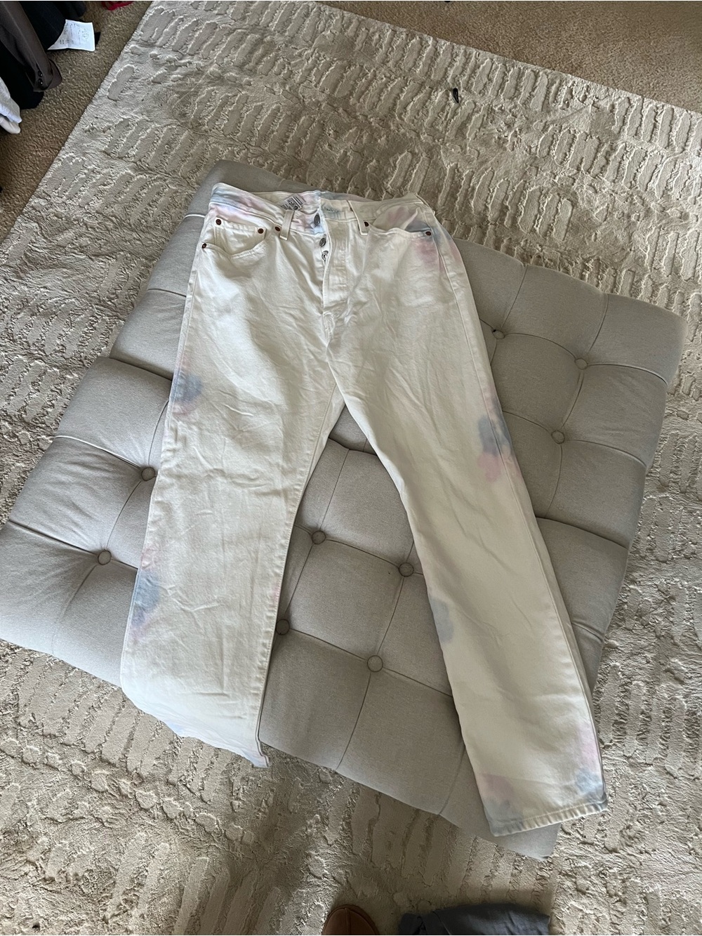 Levi's White Jeans with Pastel Tie-Dye Accents